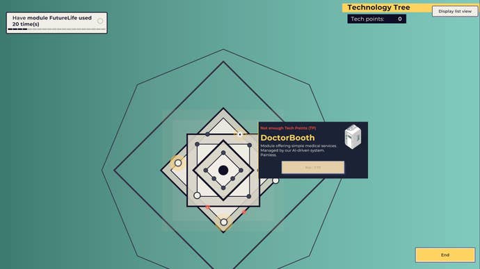 The tech tree menu in Flat Eye
