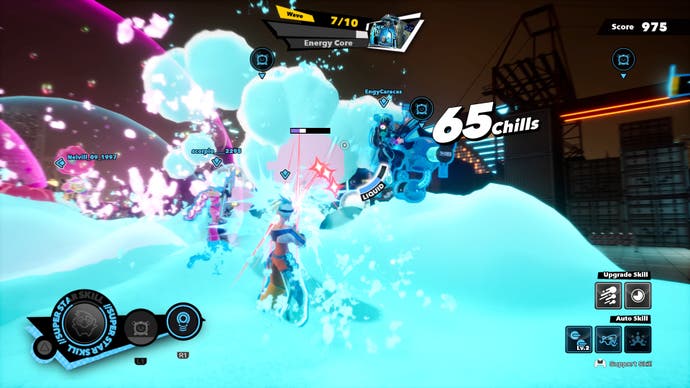 Screenshot from Foamstars, showing a PvE match with blue foam everywhere.