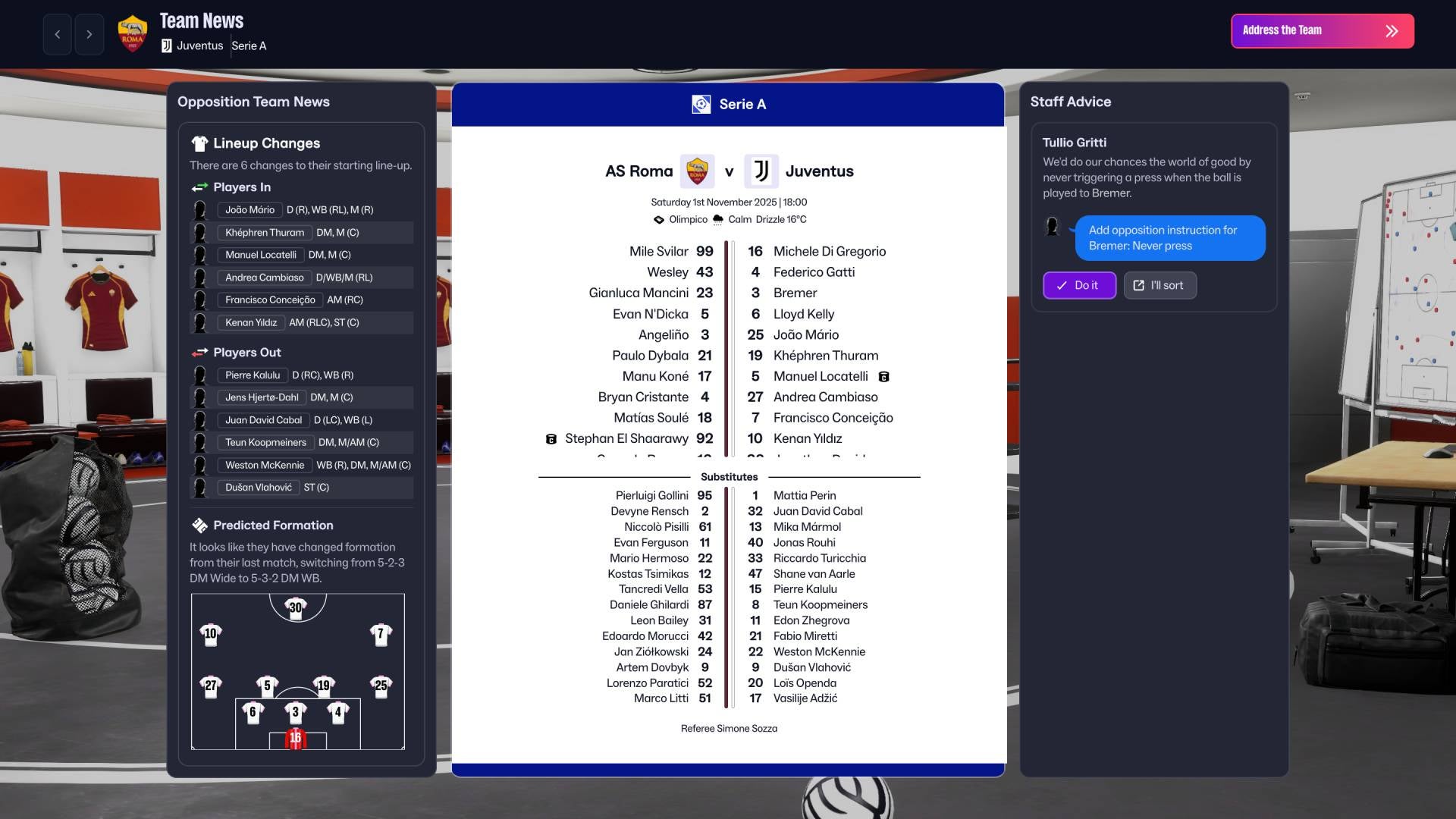 The all too familiar sight of a match fixture's player line up. It makes the heart swell. - 4
