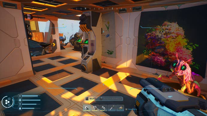 The interior of an airship in Forever Skies, complete with large friendly bug pet.