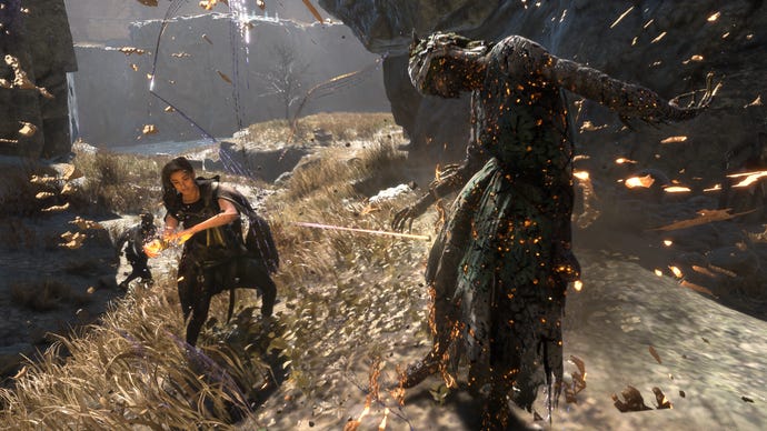 Frey battles corrupted human enemies in Forspoken.
