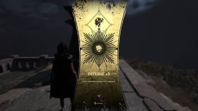 Frey receiving a stat boost at a monument of strength in Forspoken