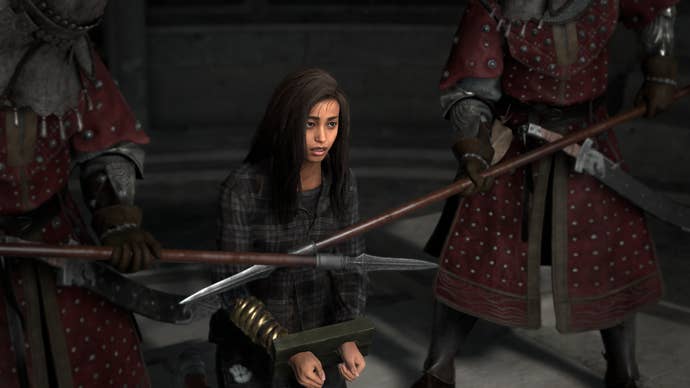 Flanked by spearmen, Frey stands trial in Forspoken.