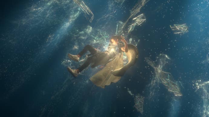 Frey is surrounded by magical light in Forspoken.