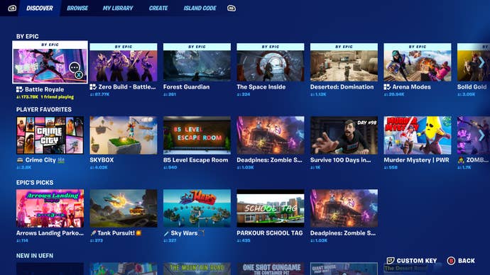 Fortnite now shows player counts for each of its modes.