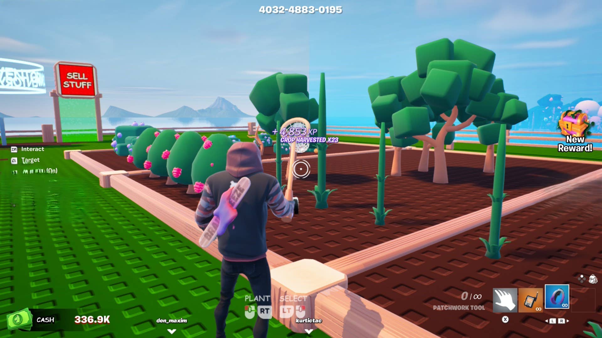 A player stands in front of his garden in Go Garden.
