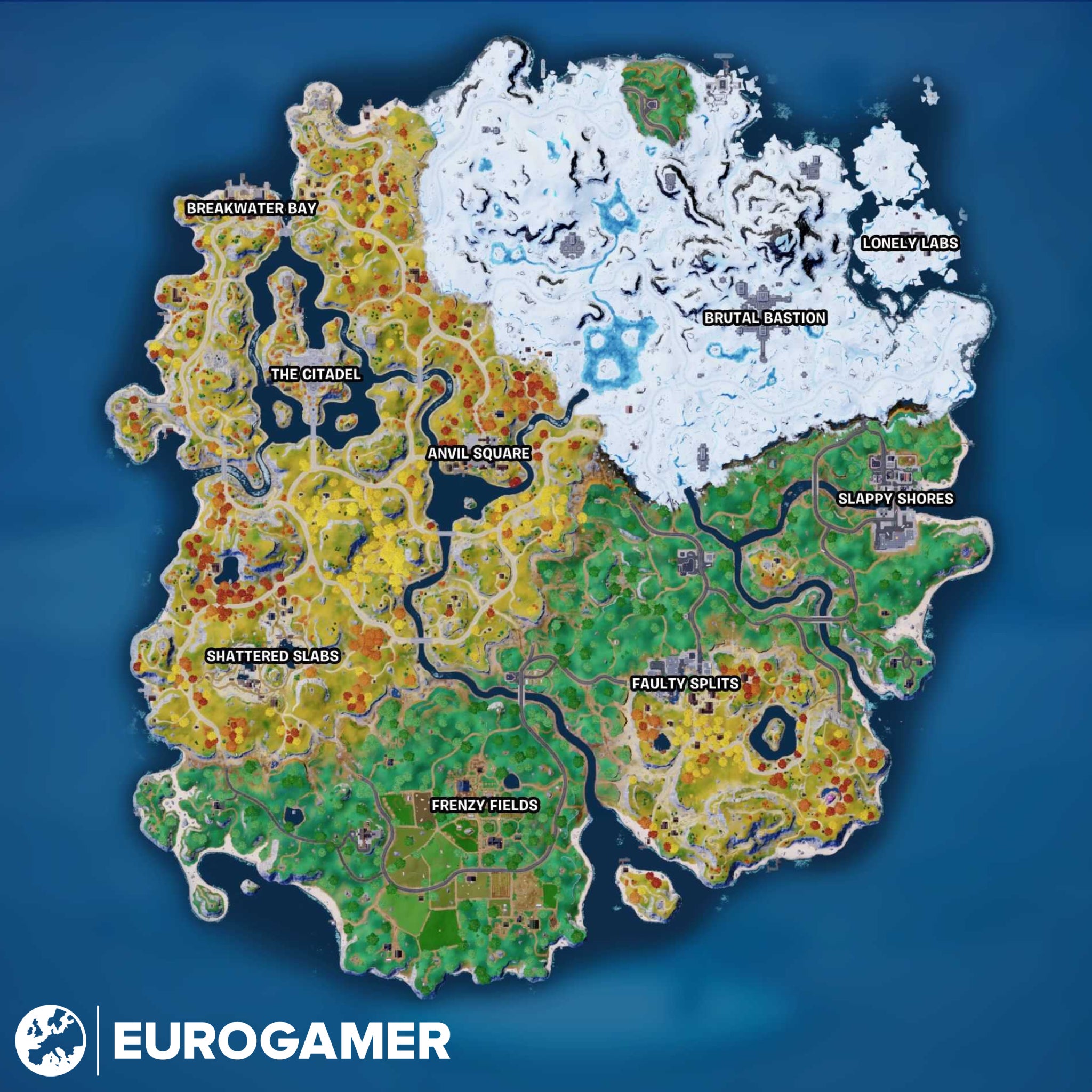 Chapter 4 Fort Map Fortnite Chapter 4 Season 2 map, named locations and landmarks ...