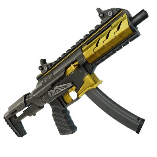 Menu view of the Harbinger SMG weapon in Fortnite.