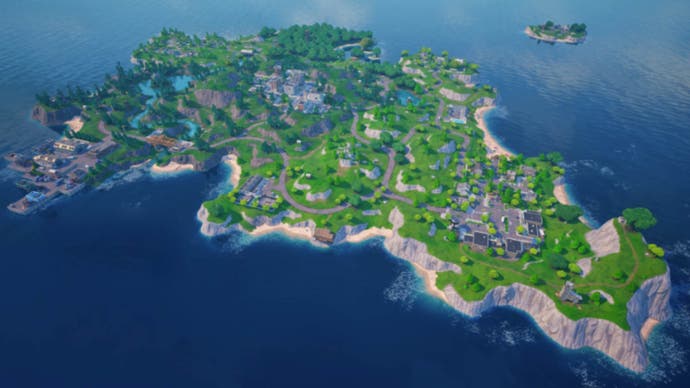 Vue aérienne de l'île Fortnite Reload