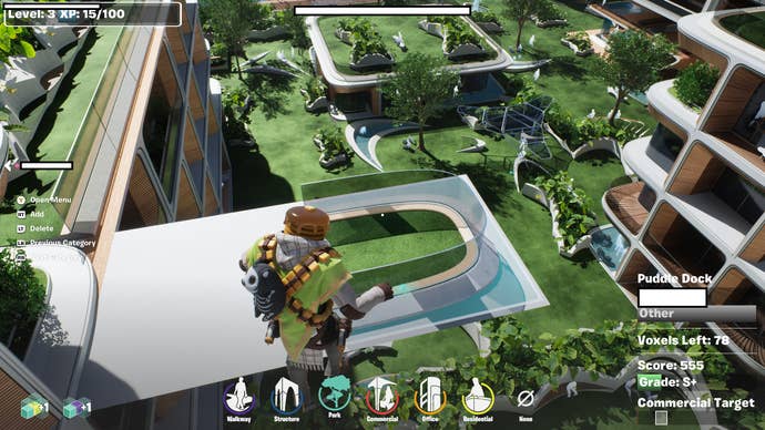 Fortnite Re:Imagine London screenshot showing gardens being positioned from above