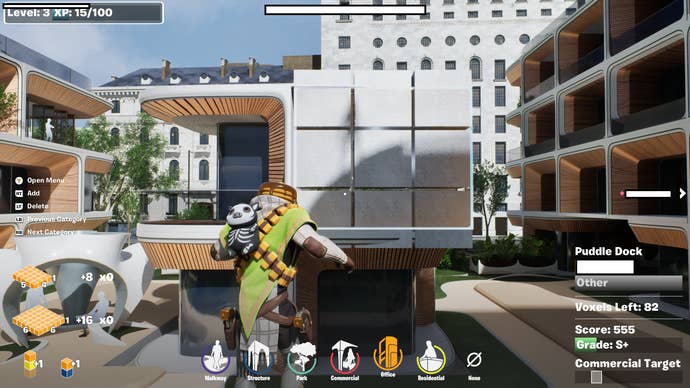 Fortnite Re:Imagine London screenshot showing a cube being placed next to residences