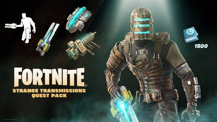 Fortnite’s Strange Transmissions Quest Pack is shown, with Isaac Clarke of Dead Space