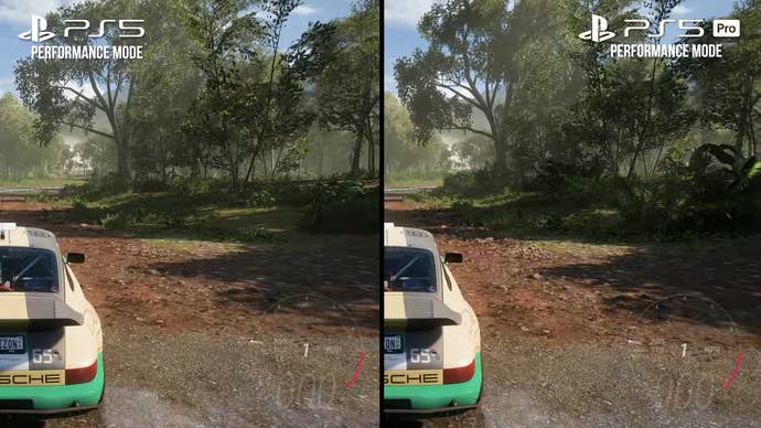 Forza Horizon 5 screenshot - PS5 vs PS5 Pro performance mode, showing foliage