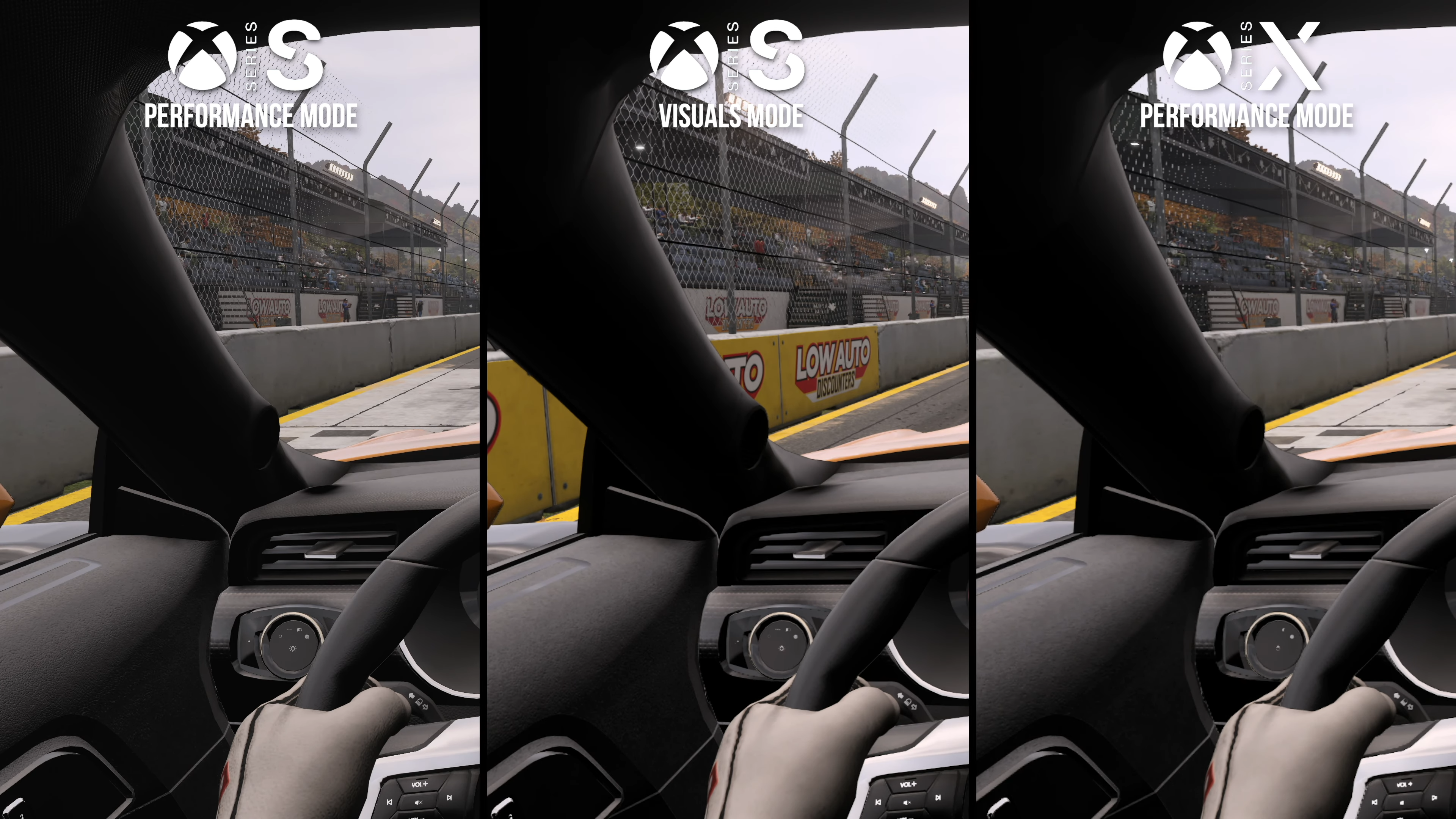 Comparison between Forza Motorsport (2023)&rsquo;s graphical modes on Xbox Series S.