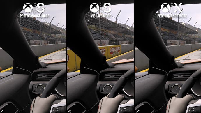 Comparison between Forza Motorsport (2023)'s graphical modes on Xbox Series S.