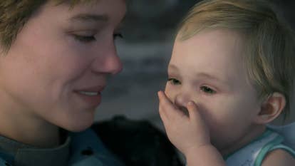 Fragile looks lovingly at baby Lou in Death Stranding 2