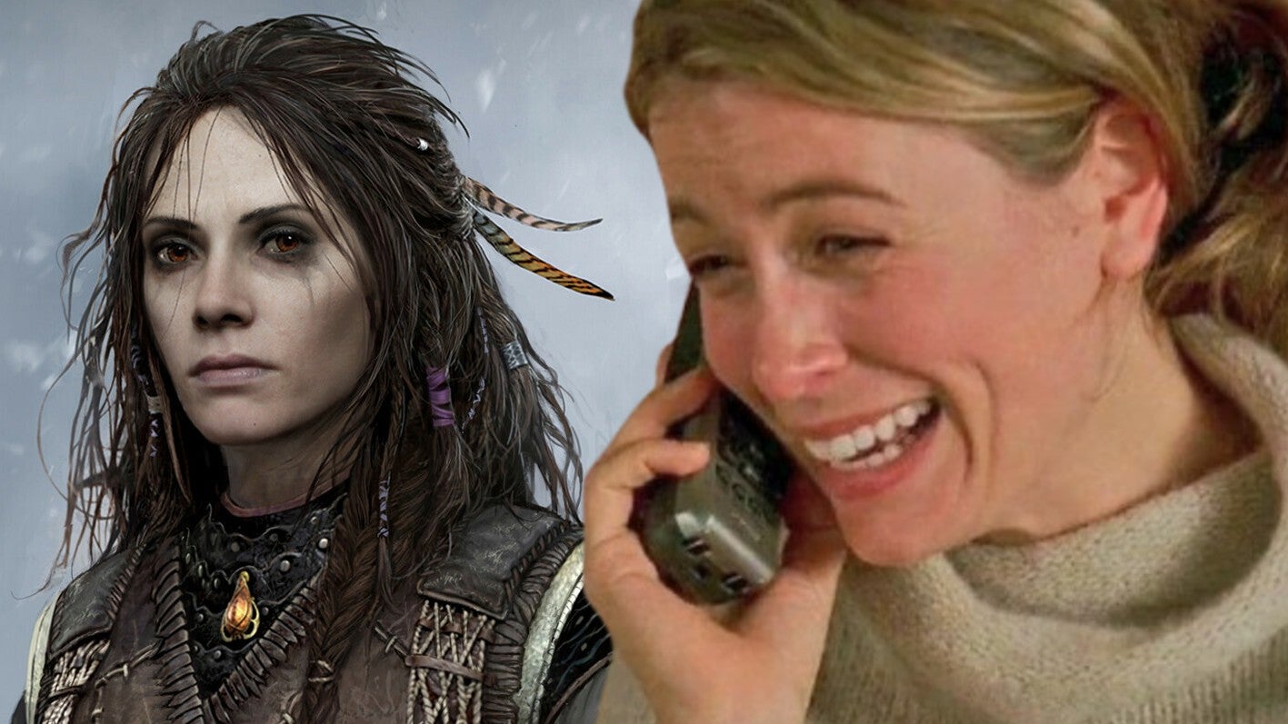 Freya in God of War Ragnarok with an image of Sonya Walger as Penny from Lost overlaid on top