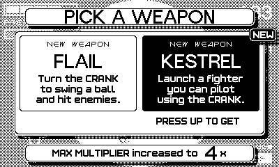 A choice of weapons in Fulcrum Defender, offering the Flail and the Kestrel.