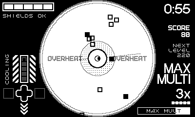 Action in Fulcrum Defender, showing a mass of enemies.