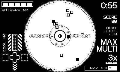 Action in Fulcrum Defender, showing a mass of enemies.