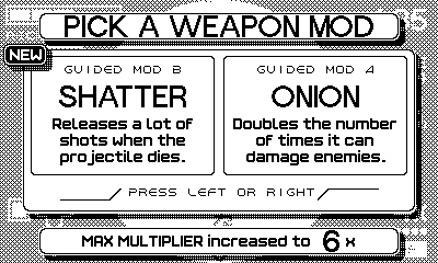 A choice of weapon modes in Fulcrum Defender, offerng Shatter or Onion.