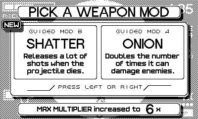 A choice of weapon modes in Fulcrum Defender, offerng Shatter or Onion.