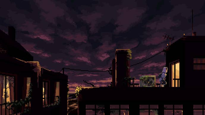 A boy walks toward a window on a rooftop of an apartment building in Full Void