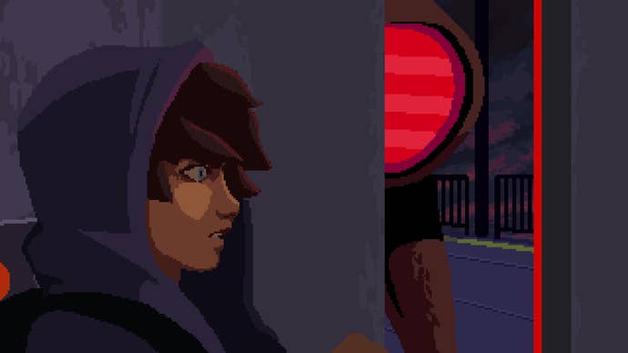 A boy shuts the door on a monster with a big red eye in Full Void