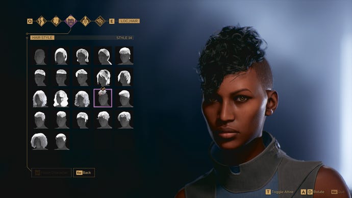 A character creation screen for Dune: Awakening, showing different hairstyles