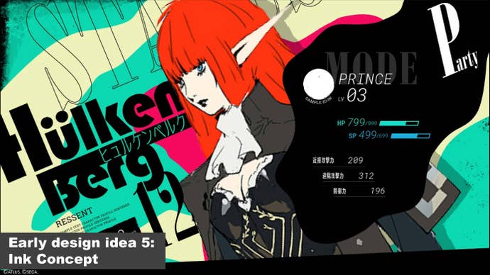 Metaphor: ReFantazio UI concept design showing red-headed Hulkenberg in ink design