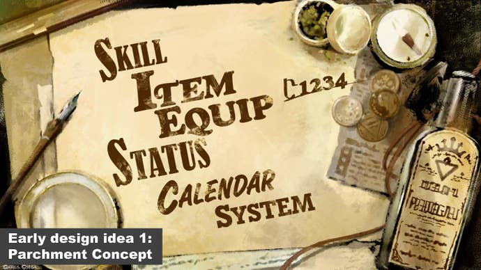 Metaphor: ReFantazio UI concept design showing parchment style with fantasy objects