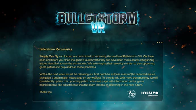 Bulletstorm VR message