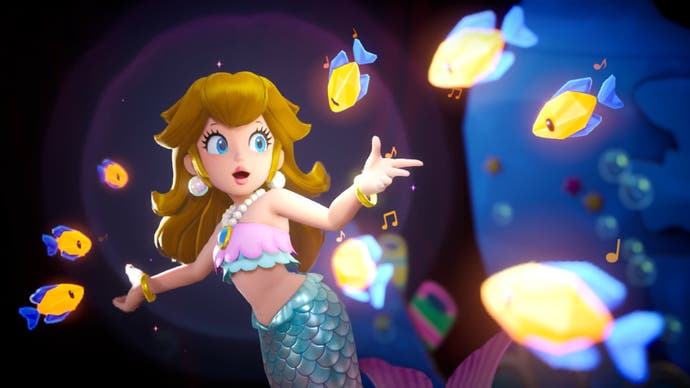 Peach in her mermaid transformation in Princess Peach: Showtime!