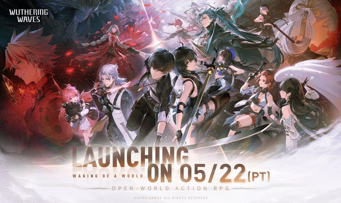A release date banner for Wuthering Waves, showing the games' impending May 22 release