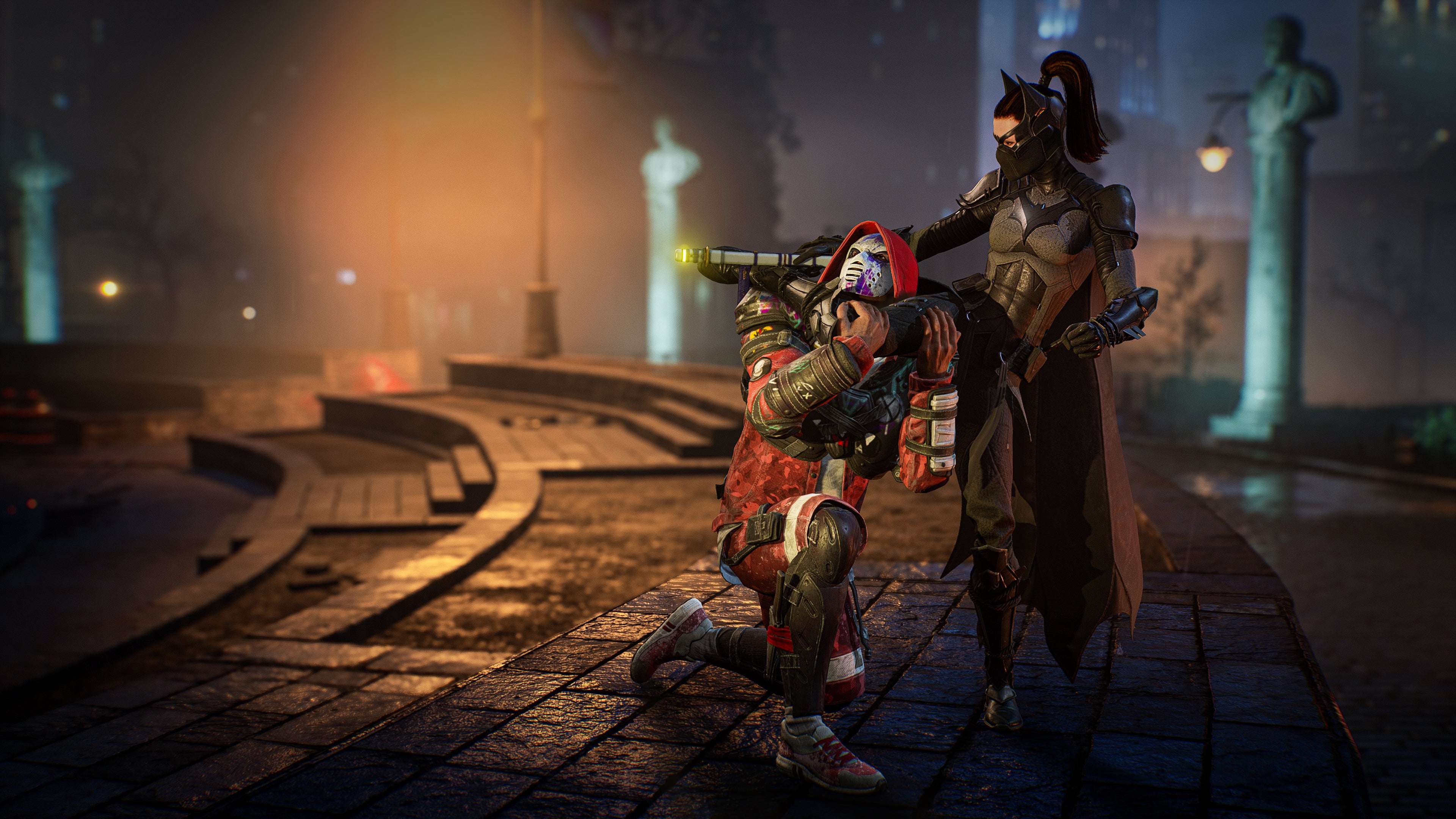 Gotham Knights preview - Late Game Batgirl choking a single enemy with the back of her thigh