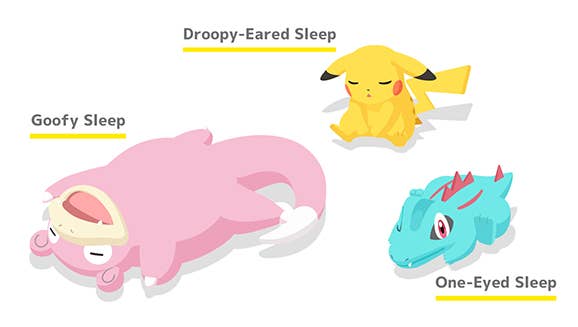 Pokemon Sleep screenshot featuring Slowpoke, Pikachu, and Totodile