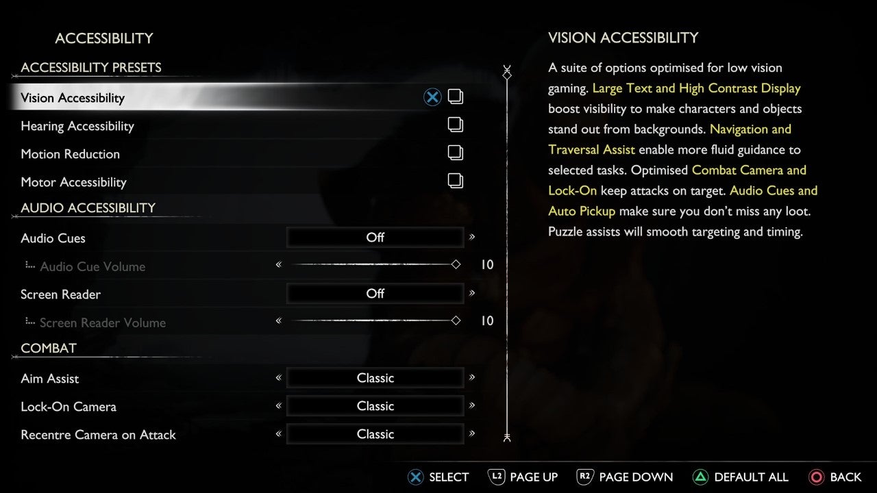 God of War: Ragnarok accessibility options