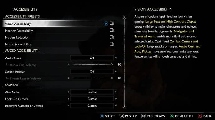 God of War: Ragnarok accessibility options