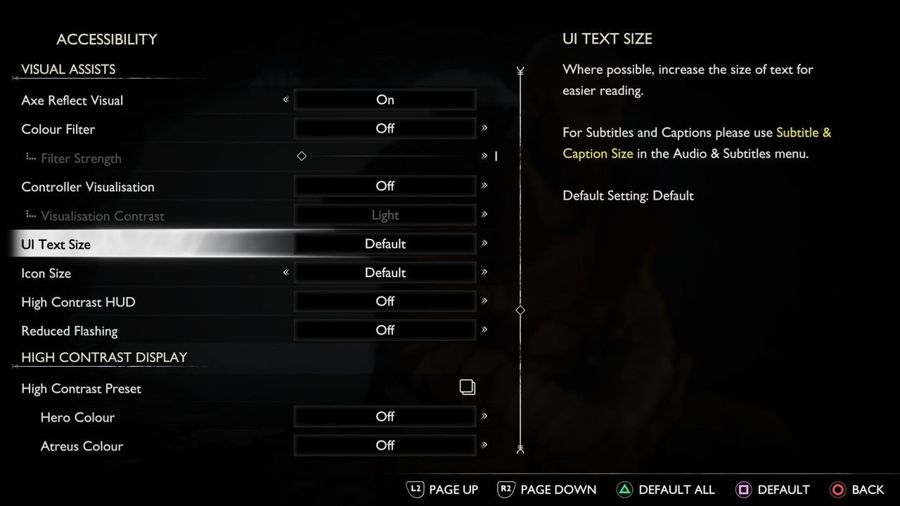 God of War: Ragnarok accessibility options