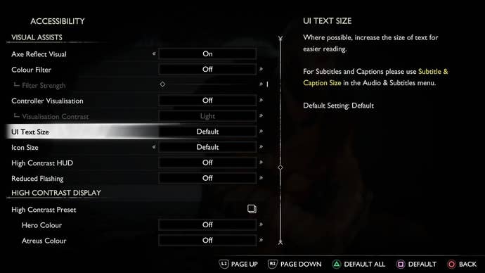 God of War: Ragnarok accessibility options