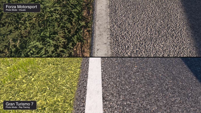 forza vs gran turismo 7 comparison: grass and track texture detail