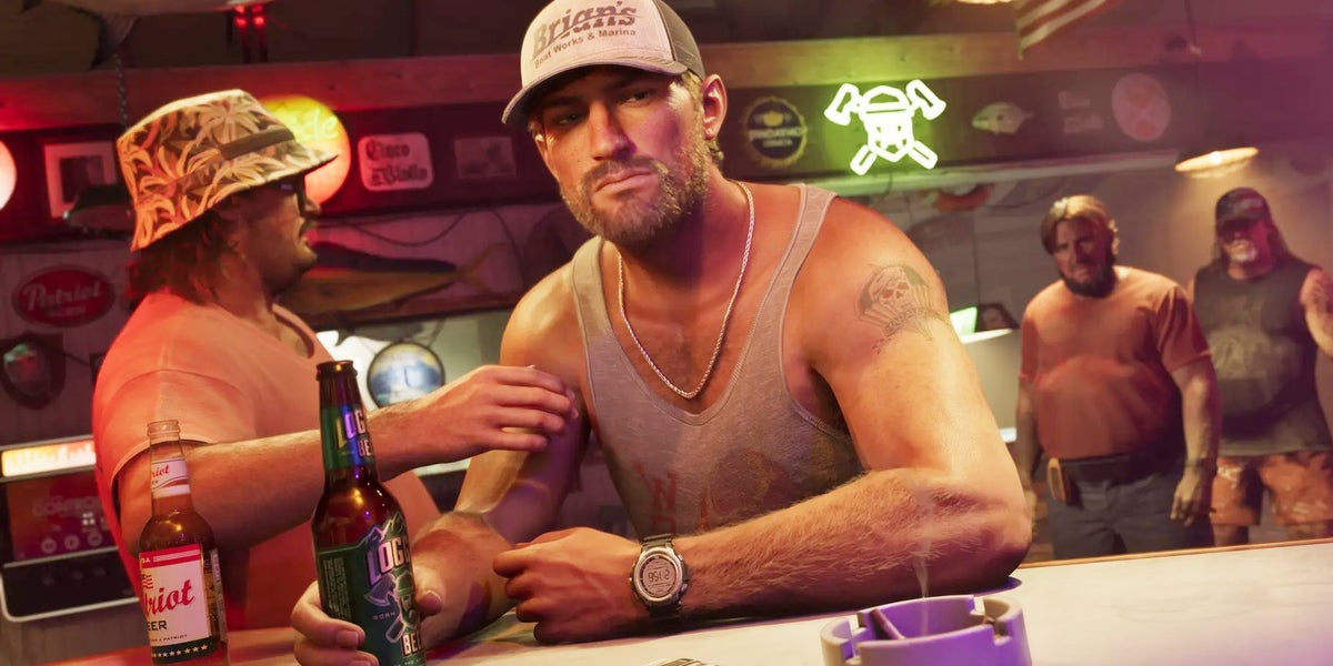 GTA 6 character Jason holding a beer in a bar