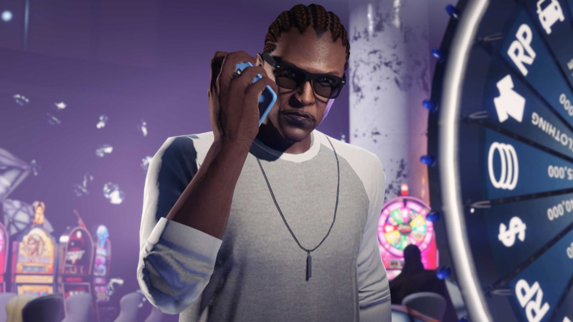 GTA Online, an official newswire image of a player in by the lucky wheel in the Diamond Casino. - 1