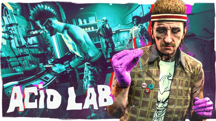 GTA Online, official Rockstar Newswire artwork of the Acid Lab featuring Mutt and Labrat.