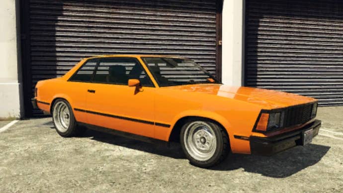 GTA Online, the image shows a side-view of an Orange Declasse Tulip M-100