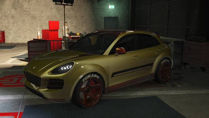 GTA online, a Pfister Astron Custom is parked in the bay reserved for Hao's Test Ride in the LS Car Meet