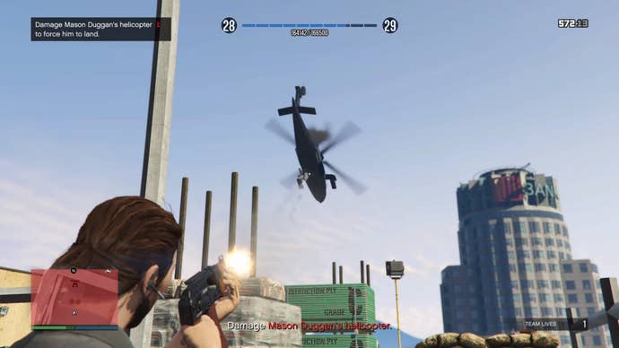 A fleeing helicopter in Operation Paperclip in the GTA Online Criminal Enterprises update.
