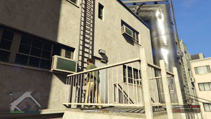 The ladders near jammer A in GTA Online Criminal Enterprises.
