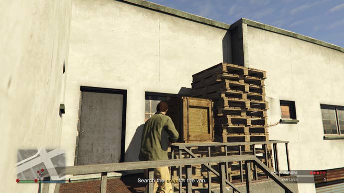 The boxes near Jammer D in GTA Online Criminal Enterprises.