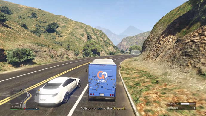 Driving the van in GTA Online Criminal Enterprises.